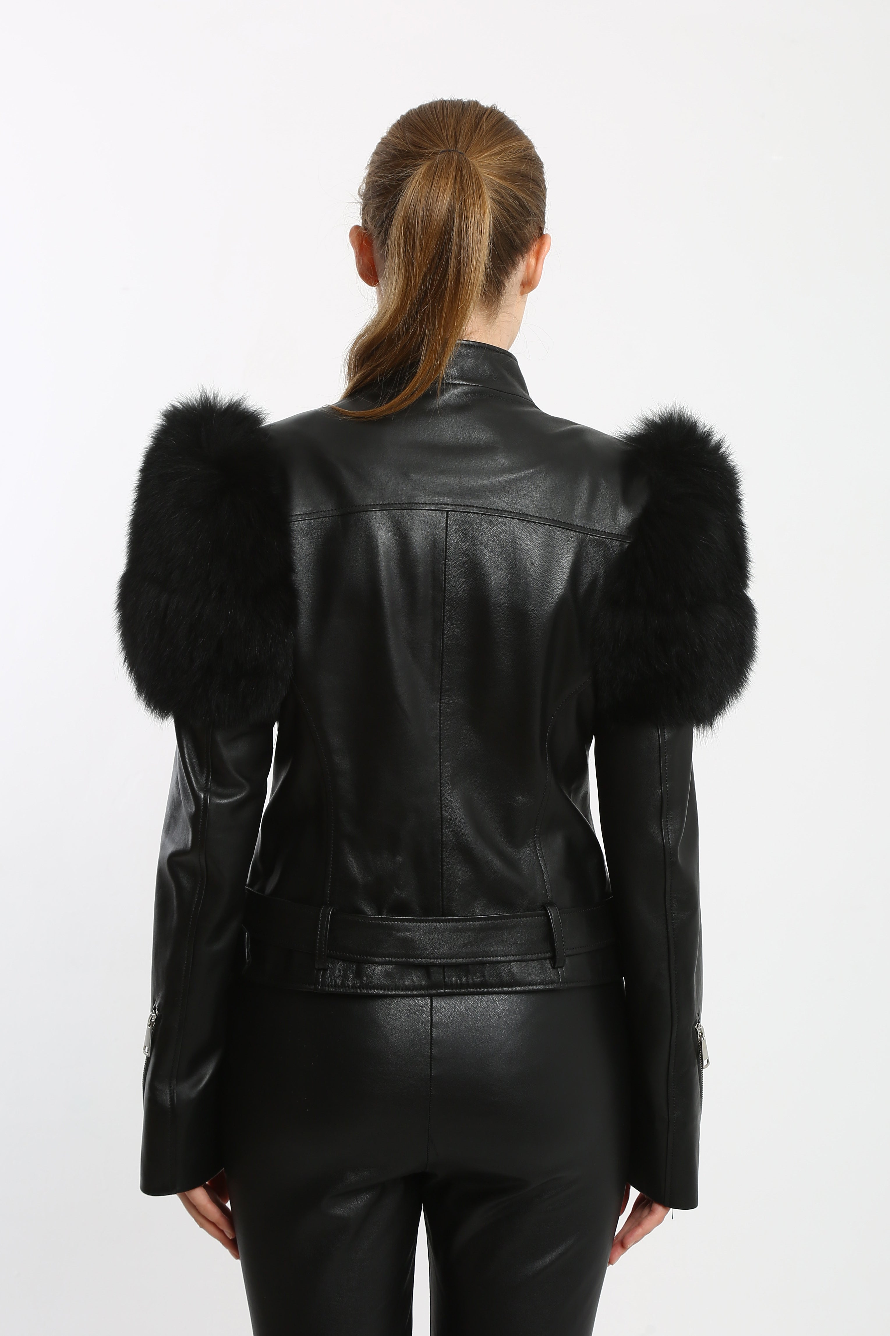 Starlit Majesty Leather Jacket With Fox Fur