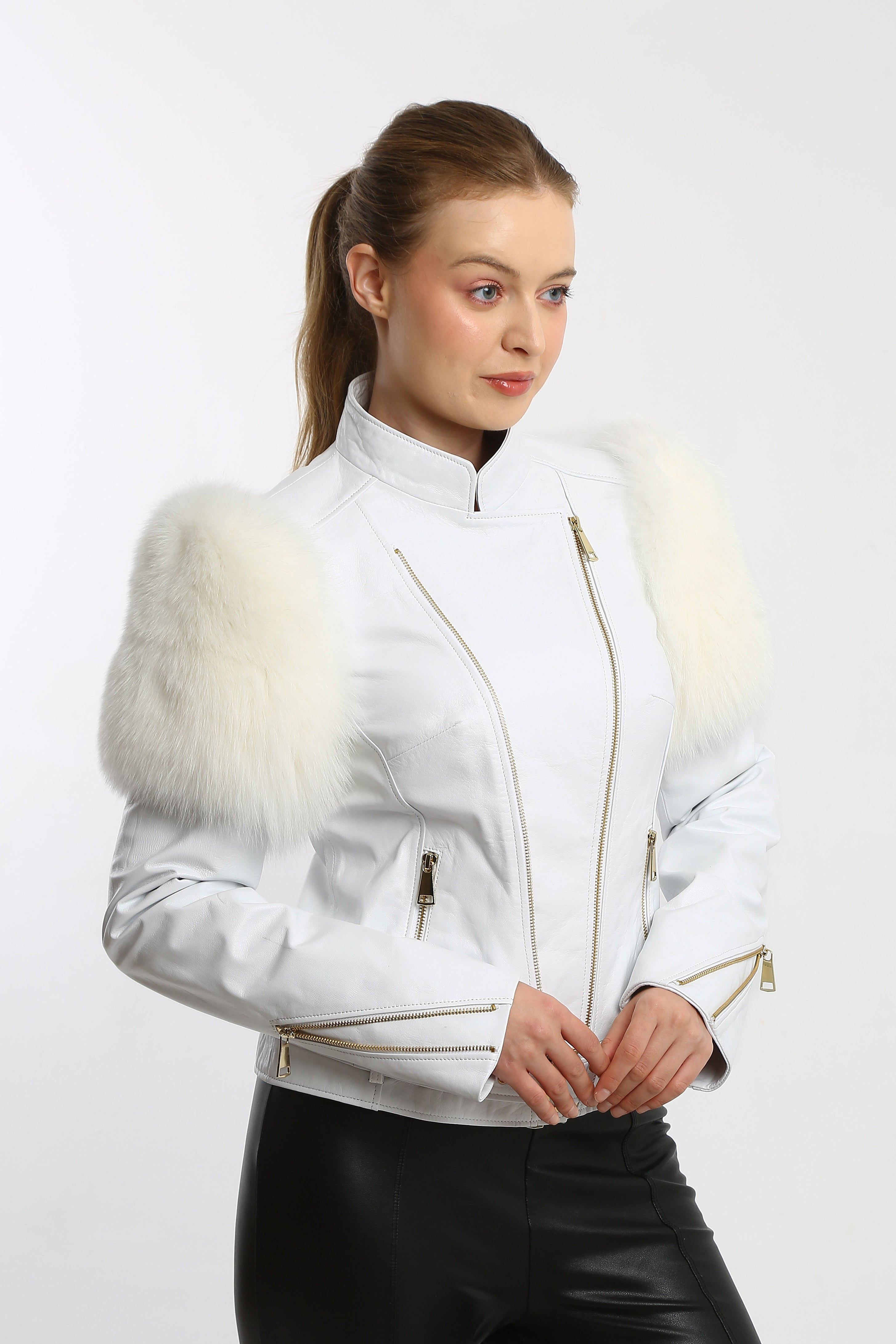 Starlit Majesty Leather Jacket With Fox Fur