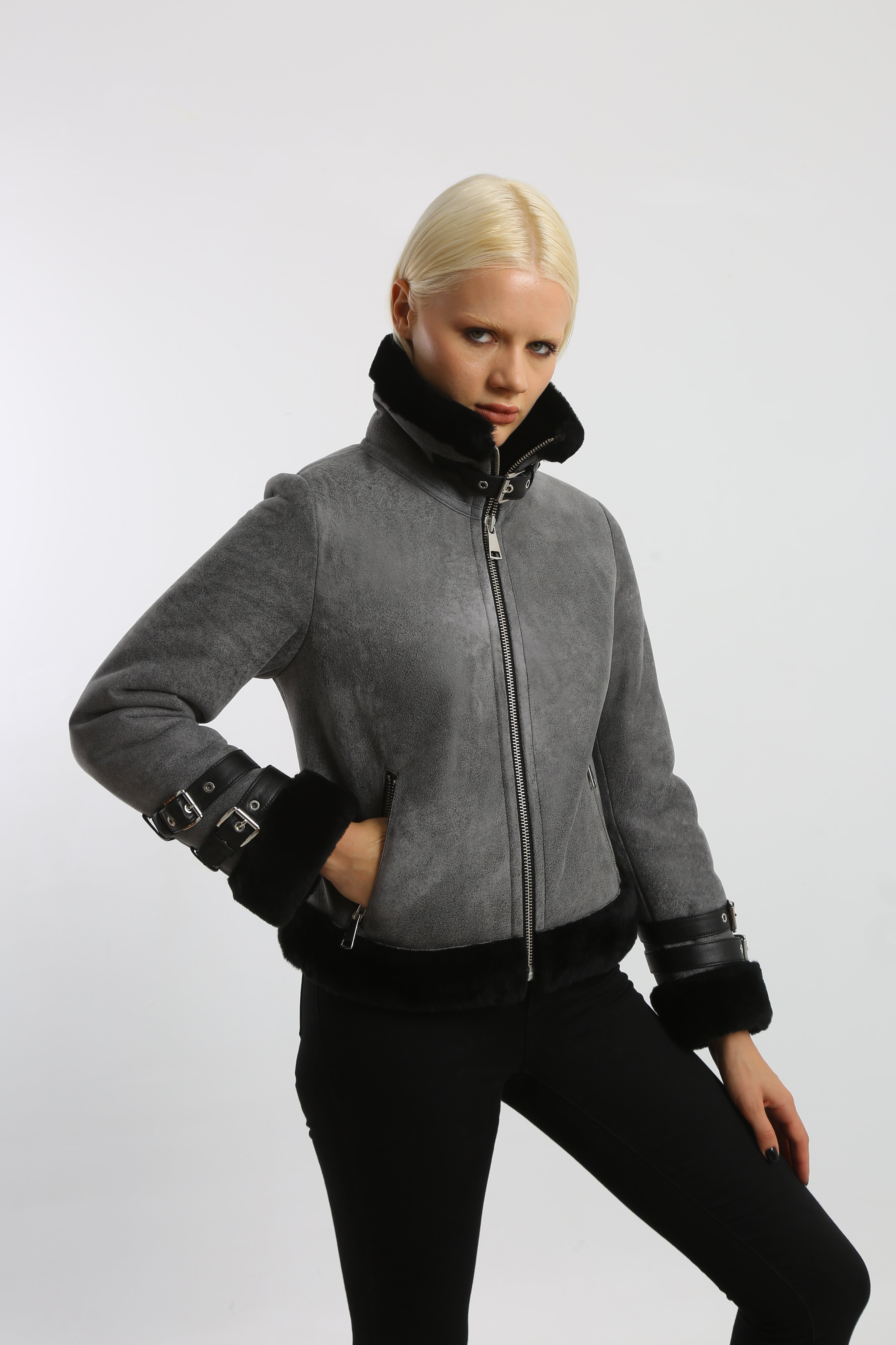 Silver Ice Shearling Coat