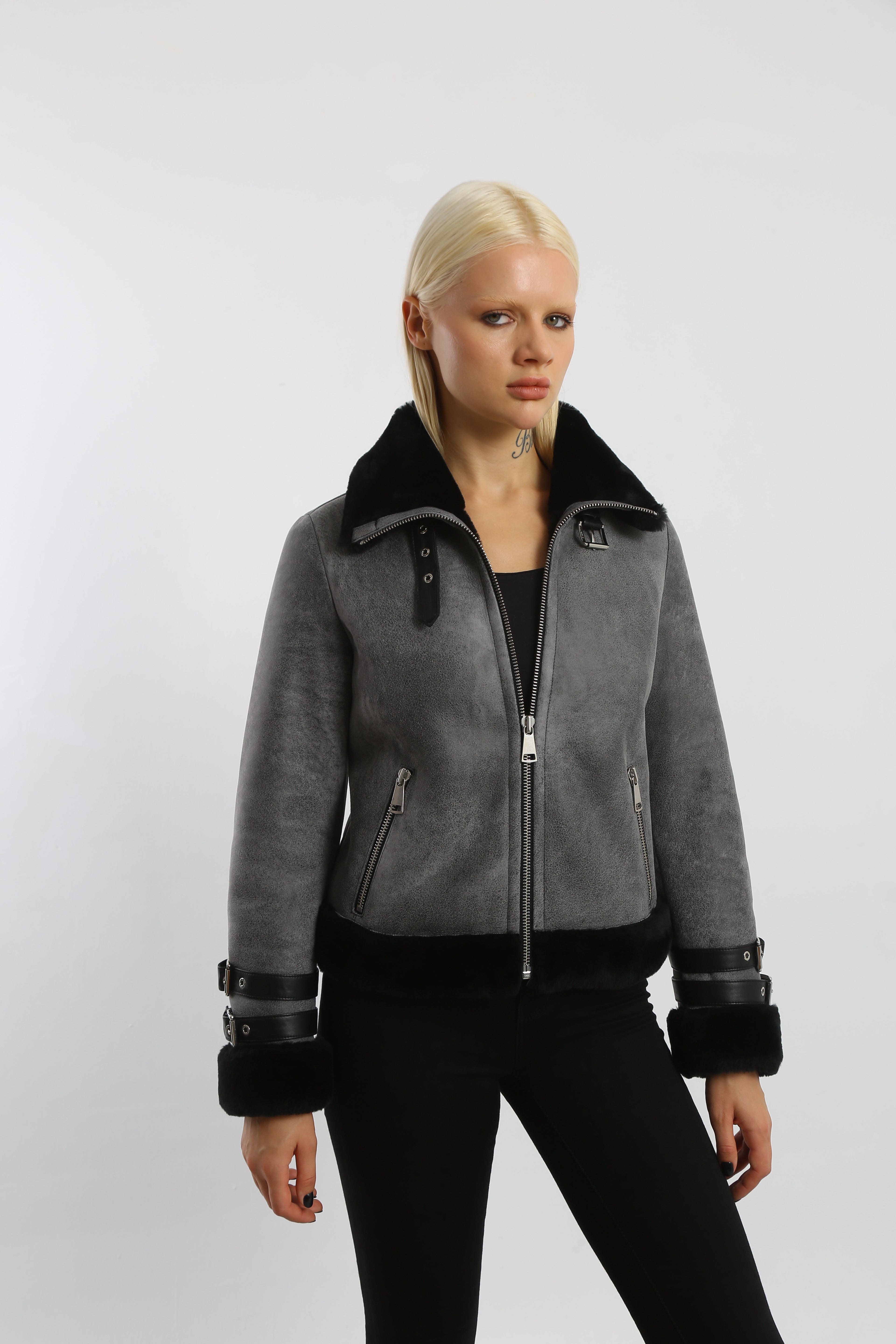 Silver Ice Shearling Coat