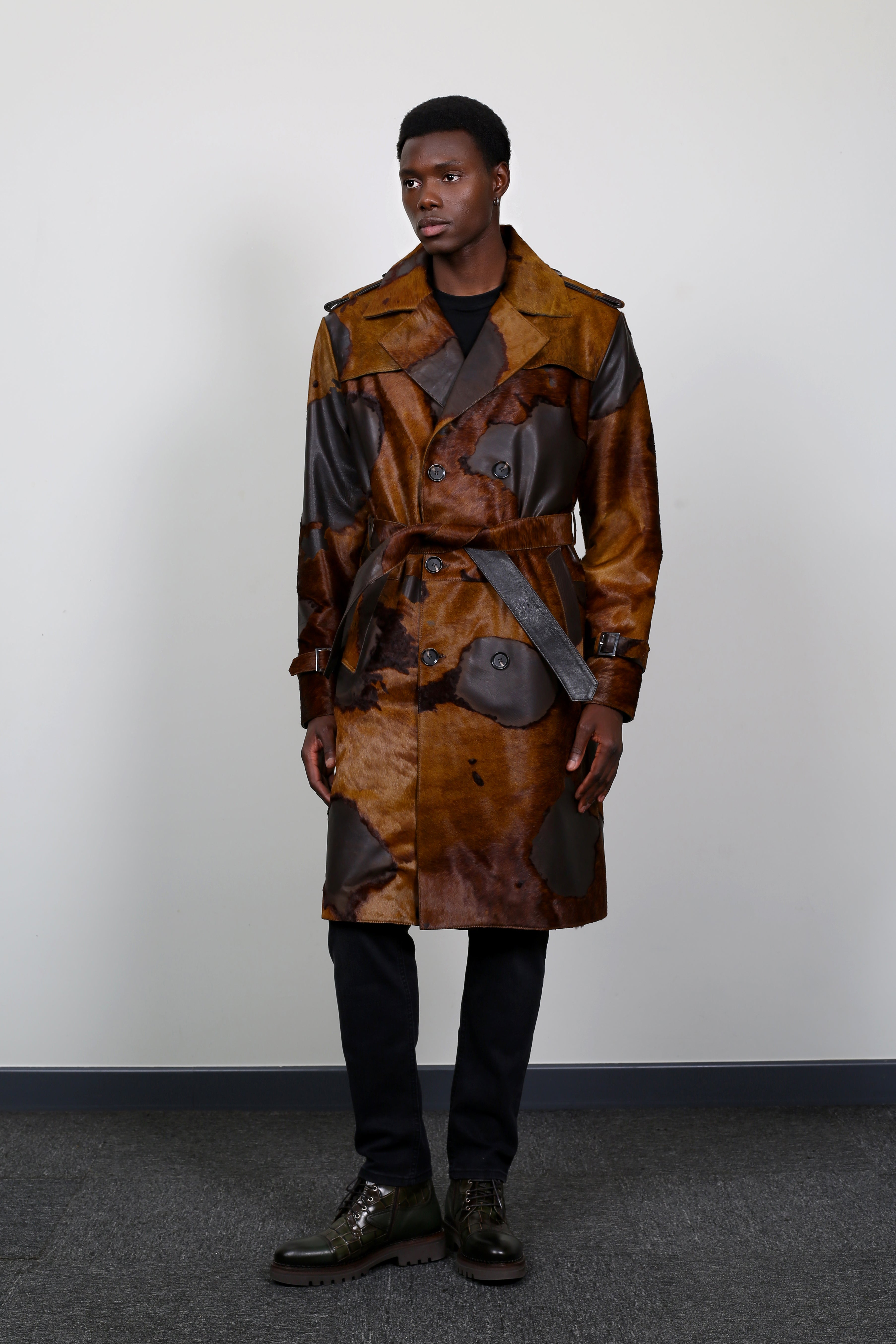 Nubian Flame Calf Hair Trench Coat