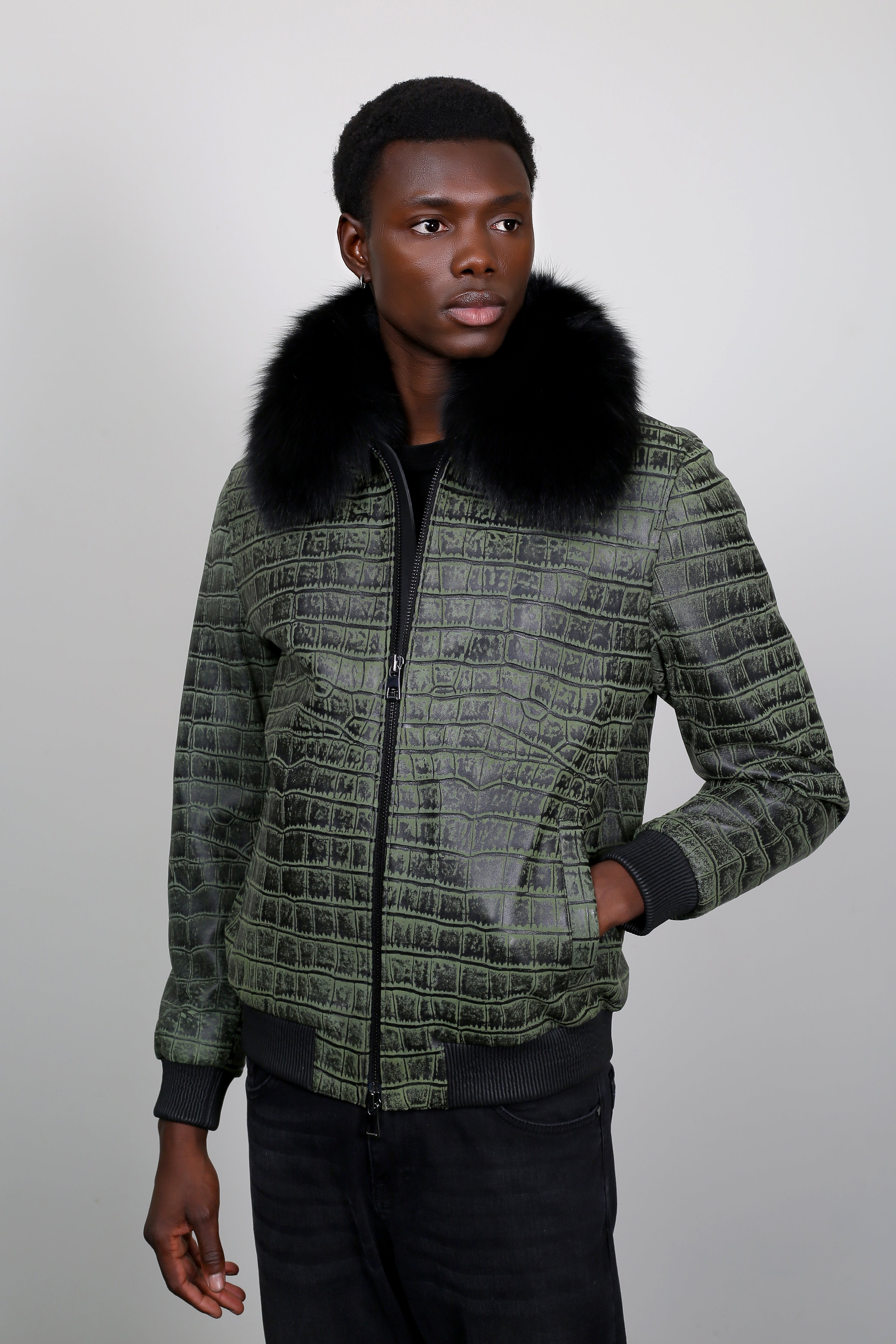 Verdant Croc Leather Jacket