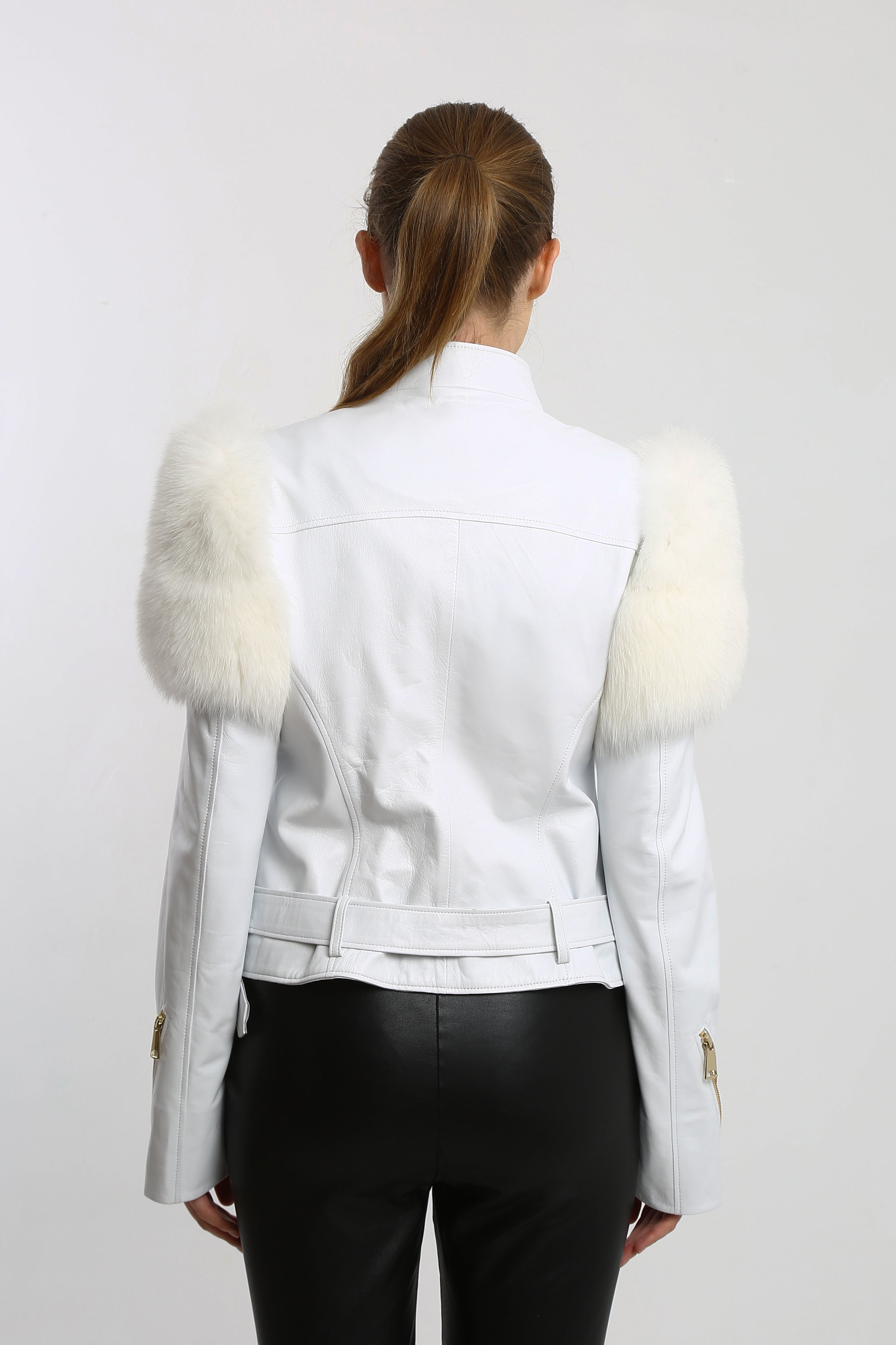 Starlit Majesty Leather Jacket With Fox Fur