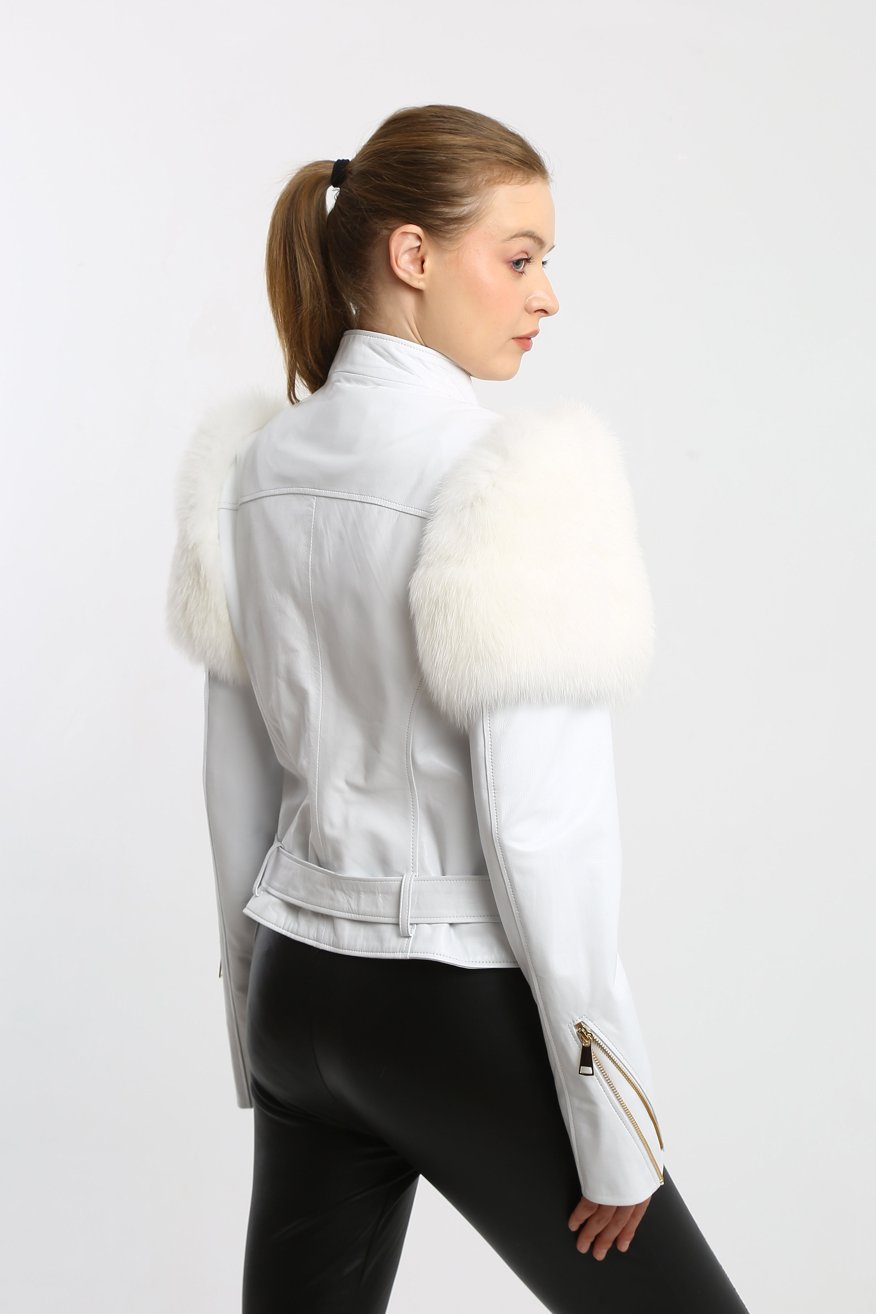 Starlit Majesty Leather Jacket With Fox Fur