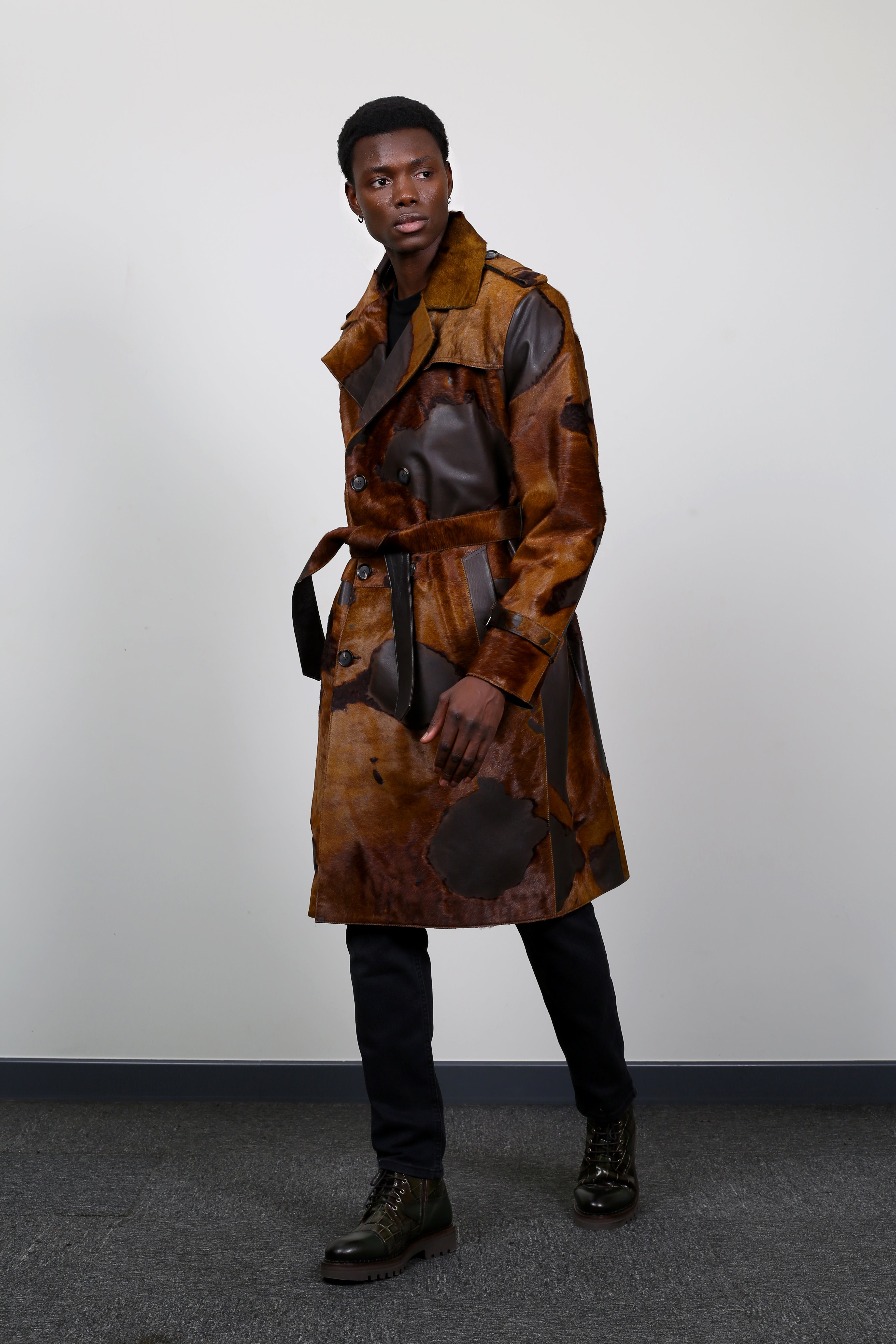 Nubian Flame Calf Hair Trench Coat